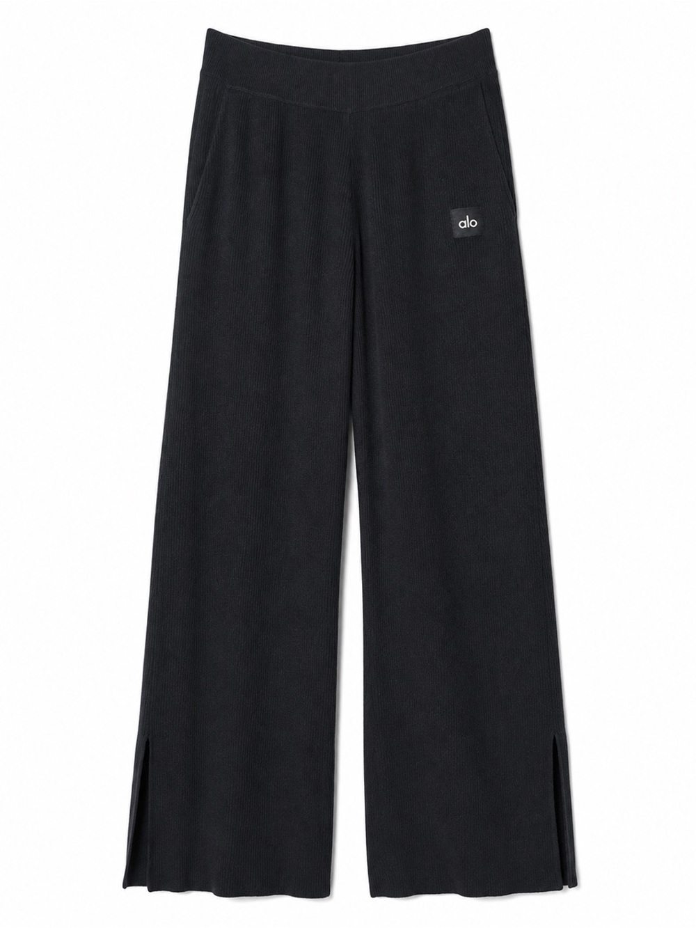 ALO Ribbed Knit Wide Leg Split Hem Lounge Pants Black s/m - Picture 2 of 8